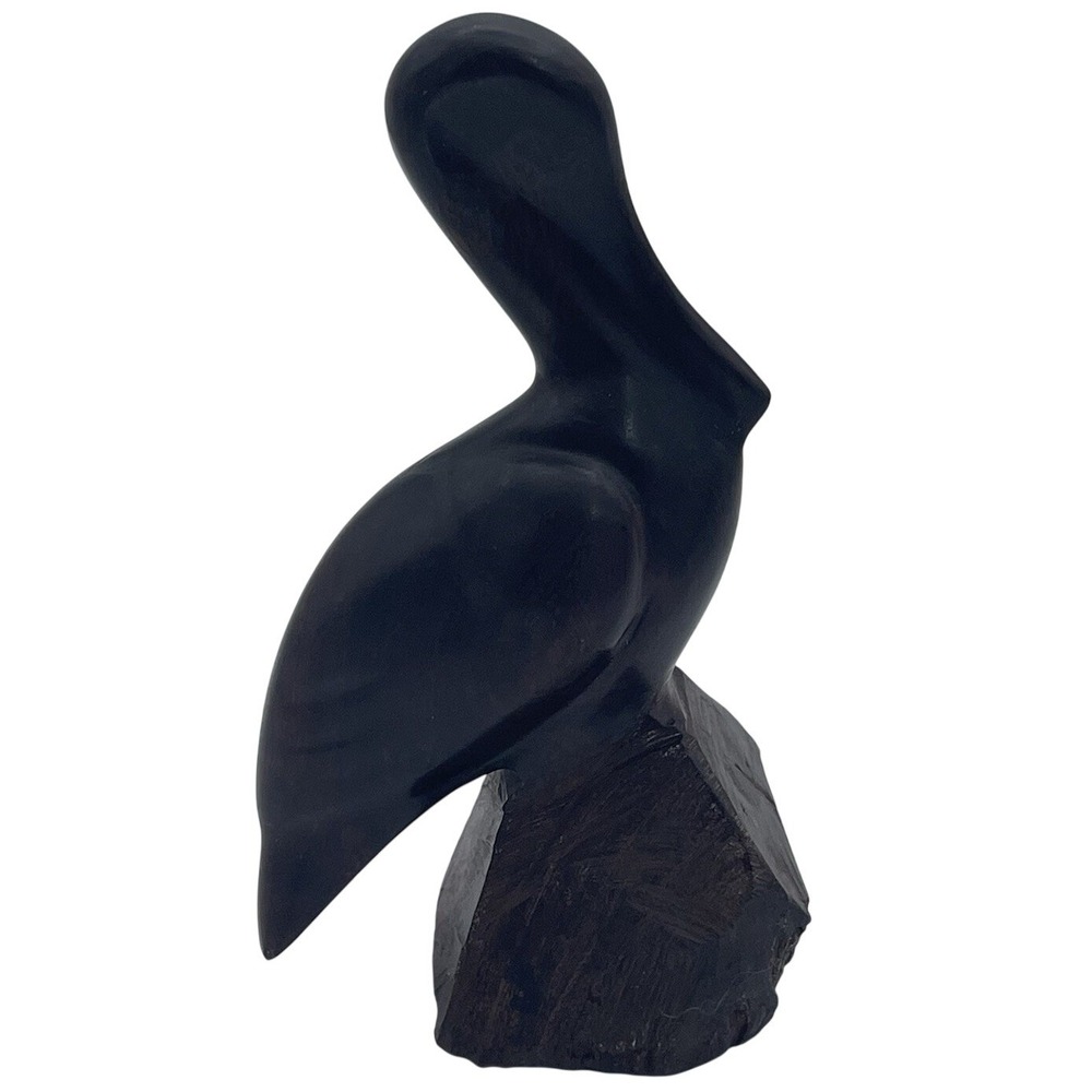 Hand-Carved Wooden Pelican Figurine Abstract Bird‎ Sculpture on Base